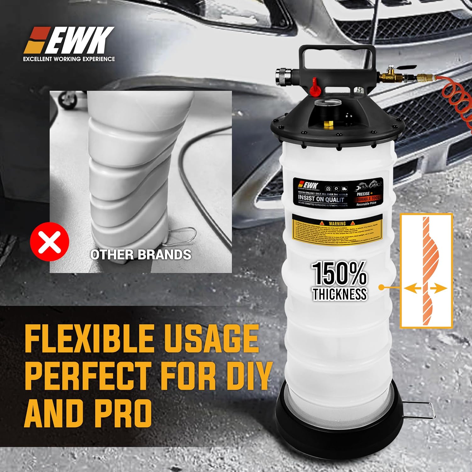 EWK 13.5L Heavy Duty Pneumatic Oil Extractor/Dispenser Pump, Fluid Vacuum Evacuator with Reinforced Tank, Oil Change Pump for Automotive Large Engines