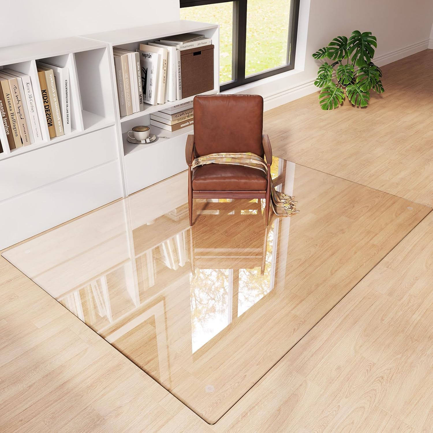 Tempered Glass Chair Mat 72'x54' – Ultra-Clear Office Chair Mat for Hardwood Floors & Low-Pile Carpets – Heavy-Duty 0.2' Scratch-Resistant Surface with Non-Slip Pads – Supports 1,000 lbs