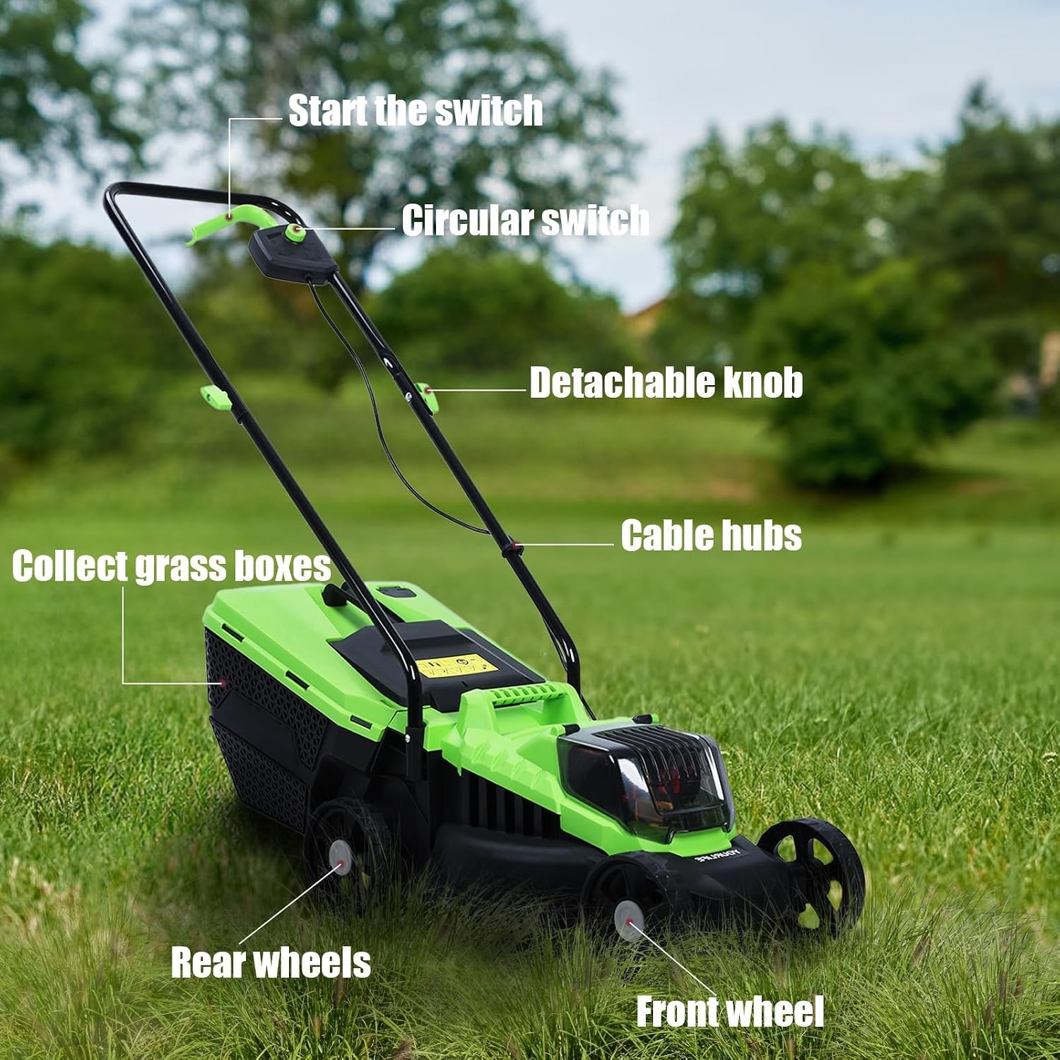 Walk-Behind Lawn Mowers, Self Propelled Lawn Mower, Cordless Push Lawn Mower with Upgraded Brushless Motor, 30L Grass Tank, 1600W Powerful Electric Lawn Mower US Plug