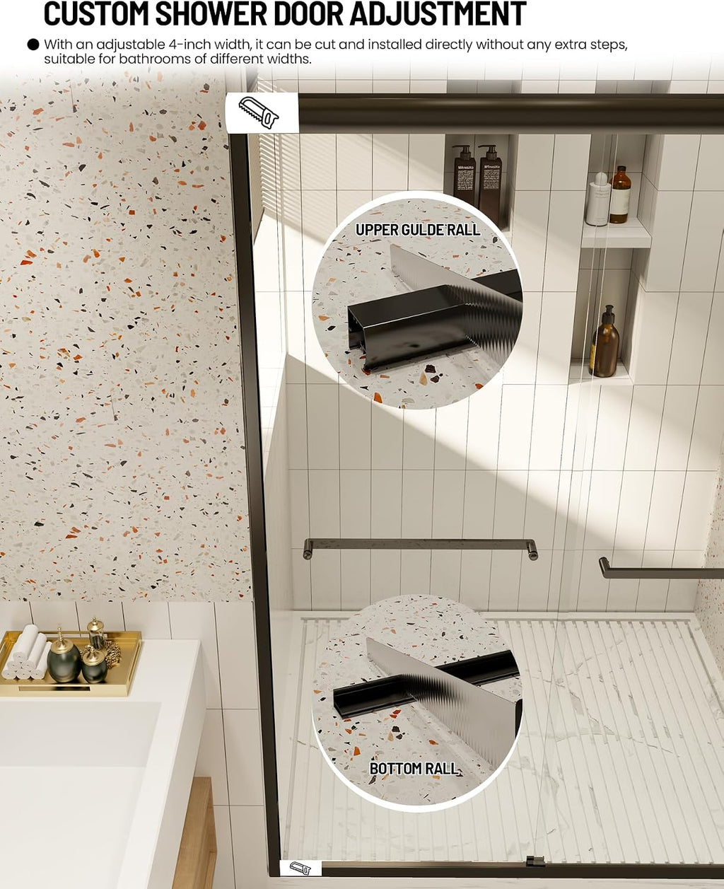 Glass Shower Doors, 56' - 60' W x 72' H Double Sliding Shower Door, Aluminum Semi-Frameless & 1/4'(6mm) Clear Tempered Glass Bypass Shower Door for Walk in Shower, Matte Black