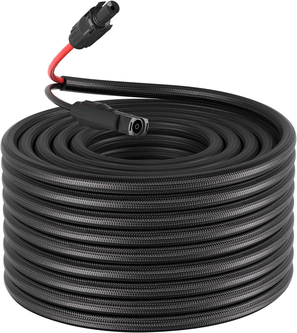 VEVOR 100FT Solar Panel Extension Cable, 10 AWG, Solar Panel Wire with Flame Retardant Protective Sleeving, Female and Male Connectors, IP67 Waterproof PV Wire, for Outdoor Automotive RV, Black & Red