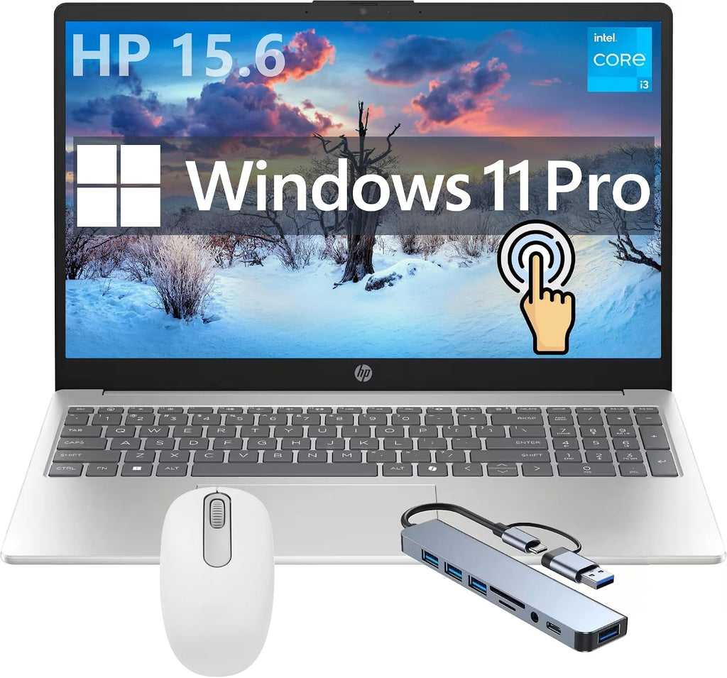HP 15 Laptop, 15.6' Touchscreen Display, Intel 6-core i3-1315U Processor, 8GB RAM, 1TB PCIe SSD, Windows 11Pro, Wi-Fi, HDMI, USB-C, Hub and Mouse, Lightweight Student Business Laptop