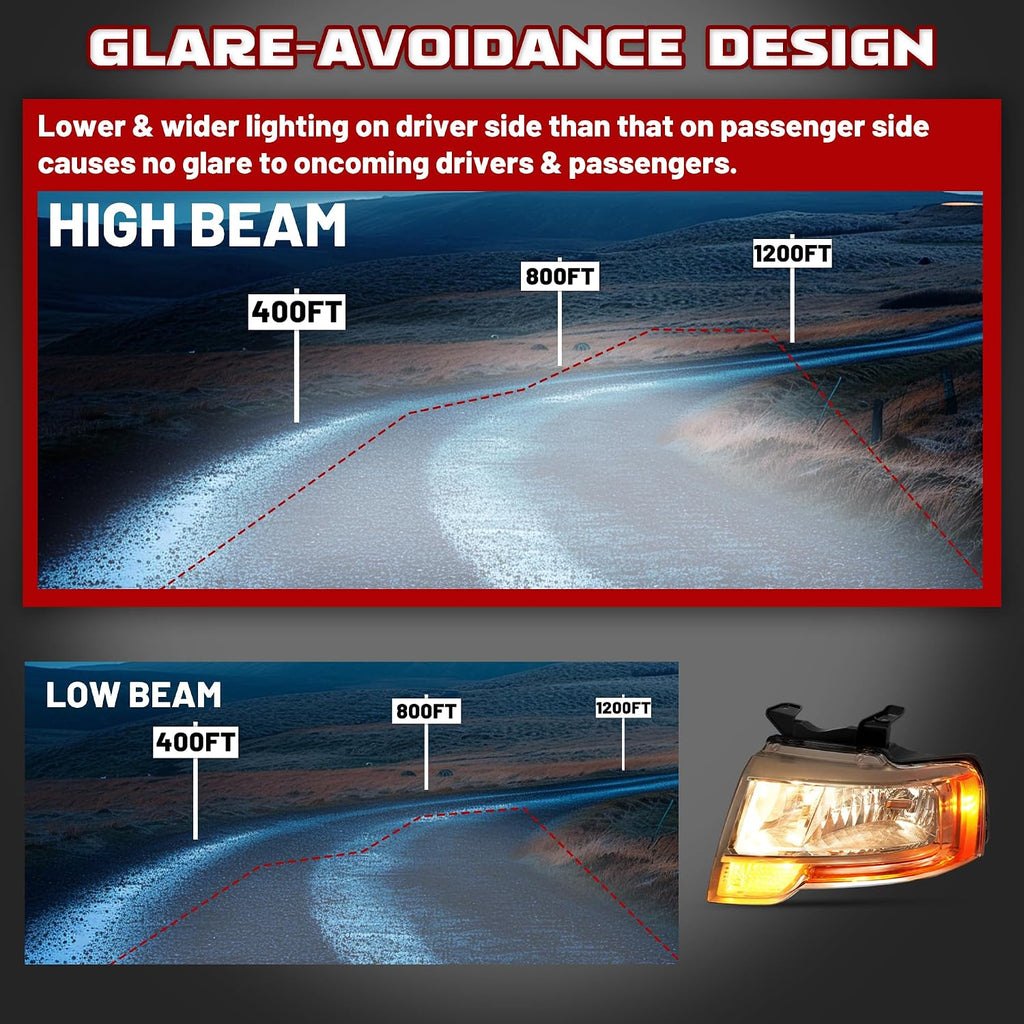 HECASA Left Headlight w/LED Indicator Compatible with 2015 2016 2017 Ford Expedition Replacement for FO2502346 Headlamp Front Light Lamp w/Bulb Driver Side Clear Lens & Chrome Housing