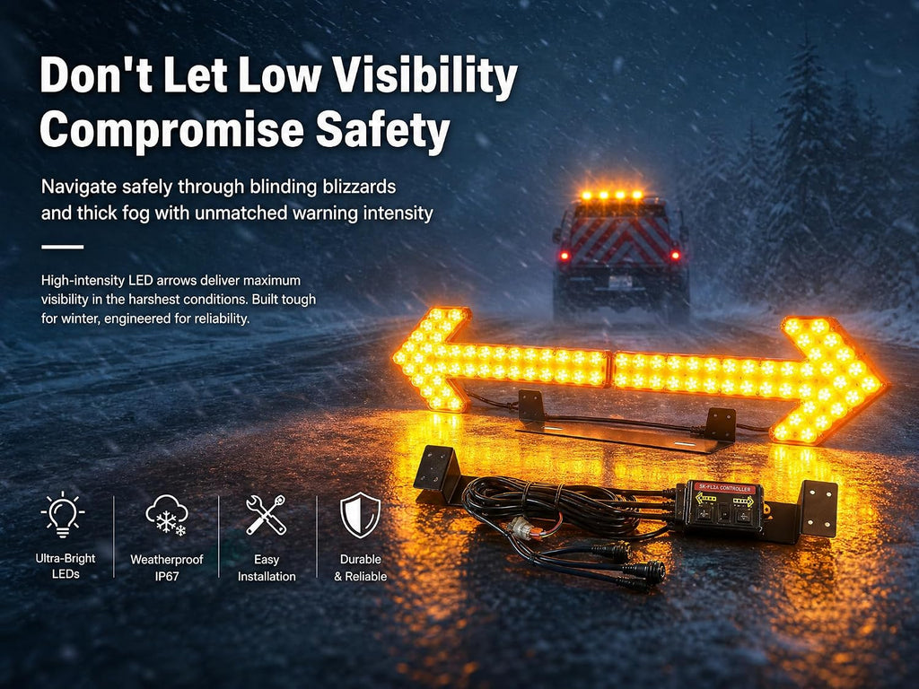 CFLMYYXGS 12V-24V 640 LED Universal Waterproof Vehicle Arrow Pilot Signal Light Watering Cart Sweeper Work Car Construction Vehicle LED Pilot Light Wrecker Indicator Light bar(Amber-Case-Amber)