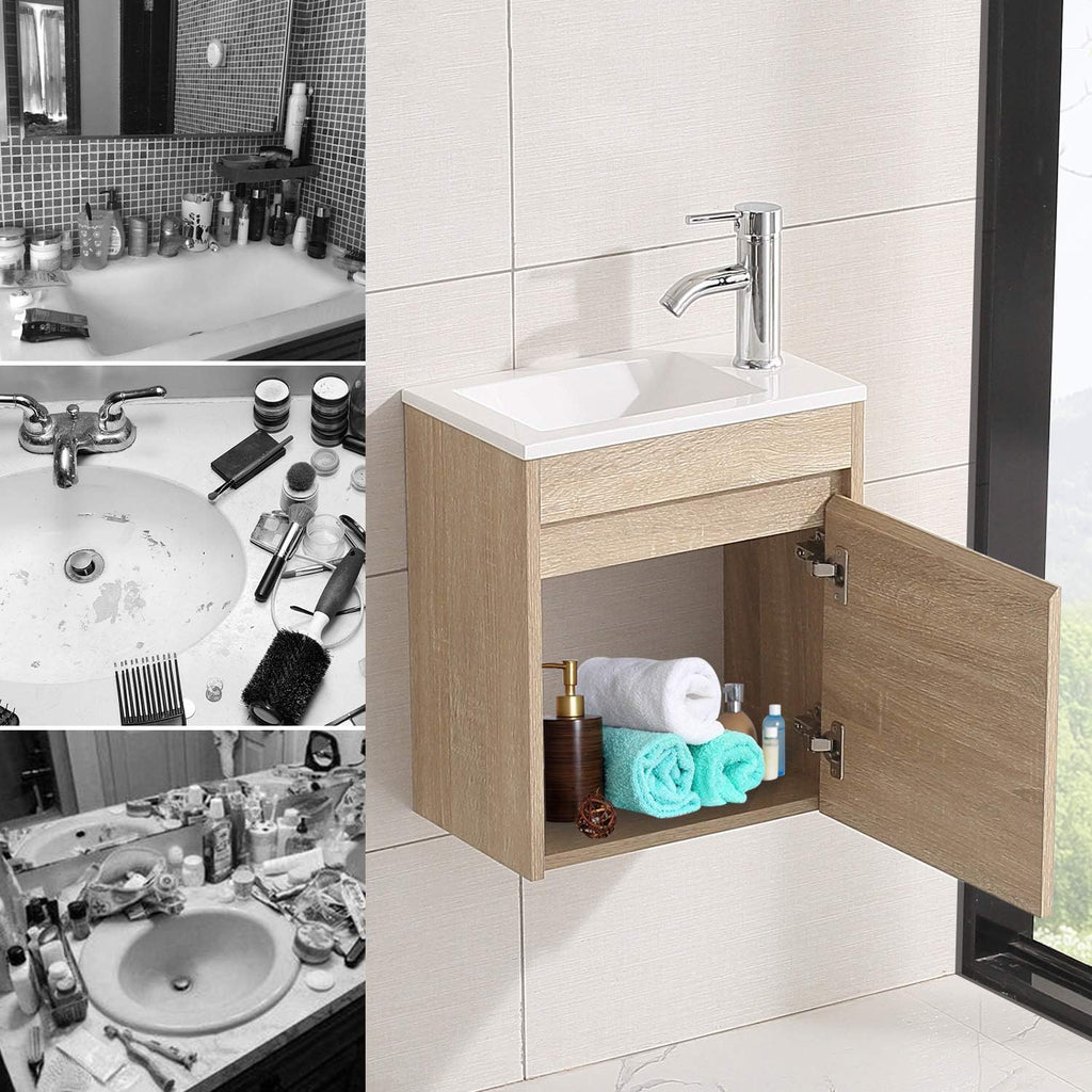 wonline 16' Single Sink Bathroom Vanity, Floating Modern Bathroom Vanity with Sink for Small Space