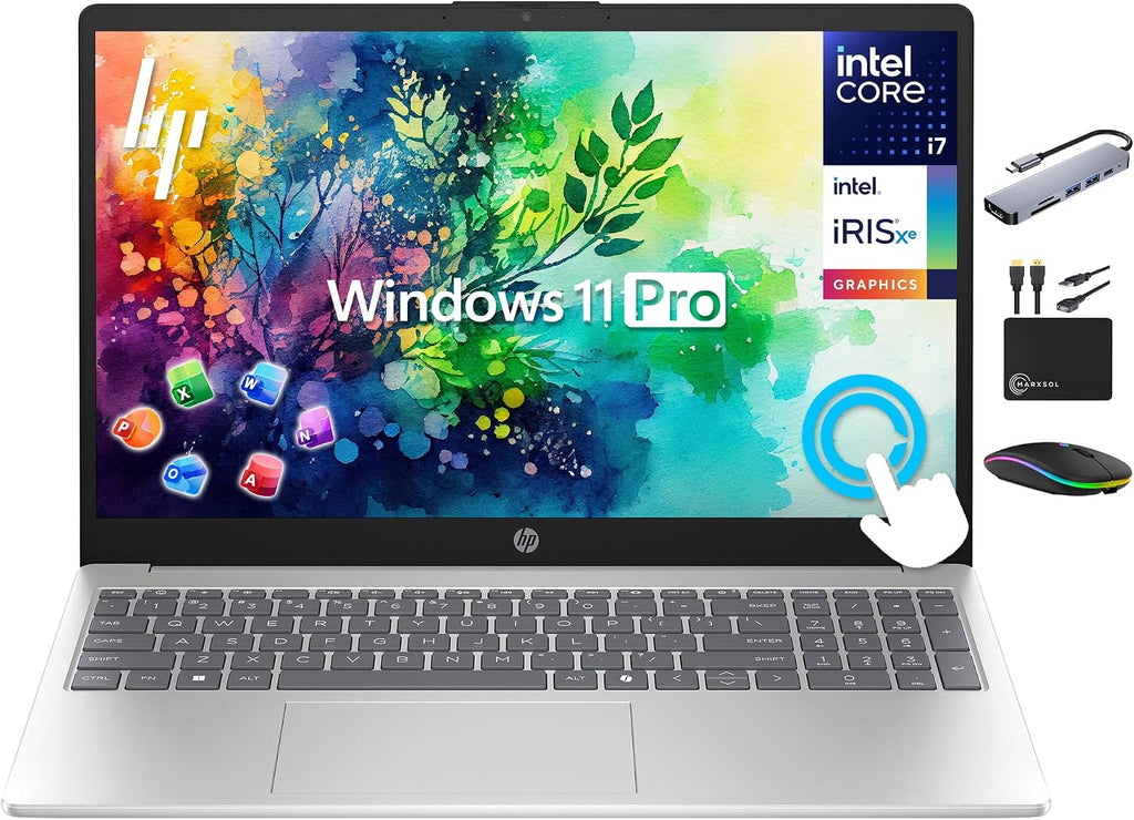 HP Ultra Performance Touchscreen Laptop 2025-2026 Business, Al Copilot, 10-Core Intel Core i7-1355U, 15.6' FHD, 32GB RAM, 1.5TB Storage (1TB SSD+500GB Ext), MarxsolAdd-on, Win 11 Pro, Lifetime Office