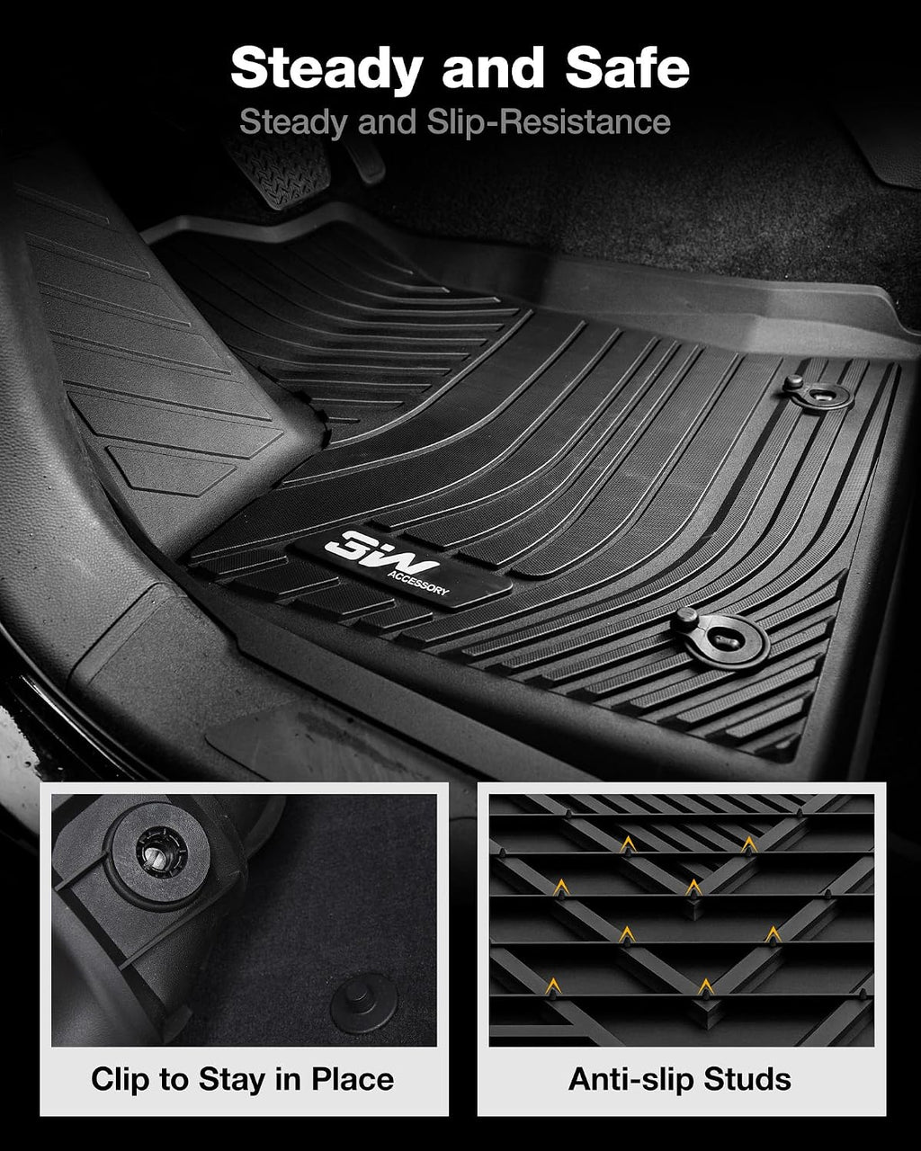 3W Floor Mats Fit 2022-2026 Toyota Tundra CrewMax Cab, TPE All Weather Custom Fit Floor Liner for Tundra SR/SR5/TRD PRO/Limited/Platinum/Castone Accessories Car Mats Easy Clean