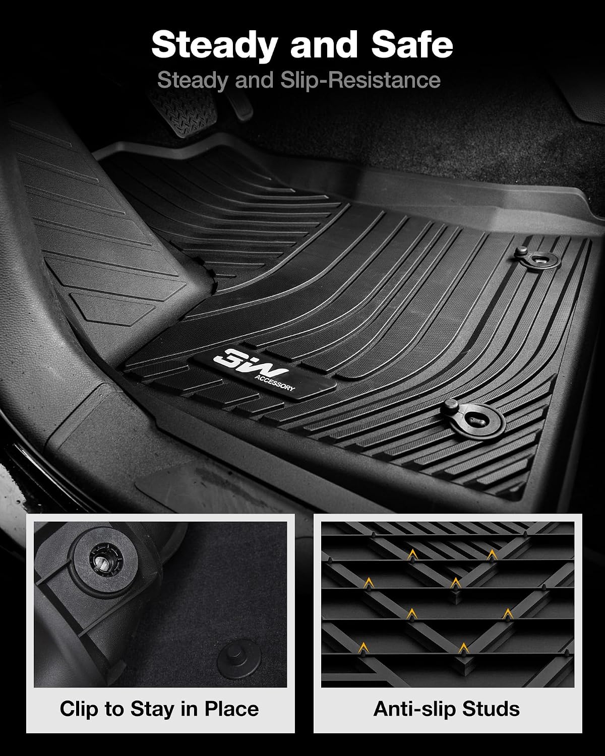 3W Floor Mats Fit 2022-2026 Toyota Tundra CrewMax Cab, TPE All Weather Custom Fit Floor Liner for Tundra SR/SR5/TRD PRO/Limited/Platinum/Castone Accessories Car Mats Easy Clean
