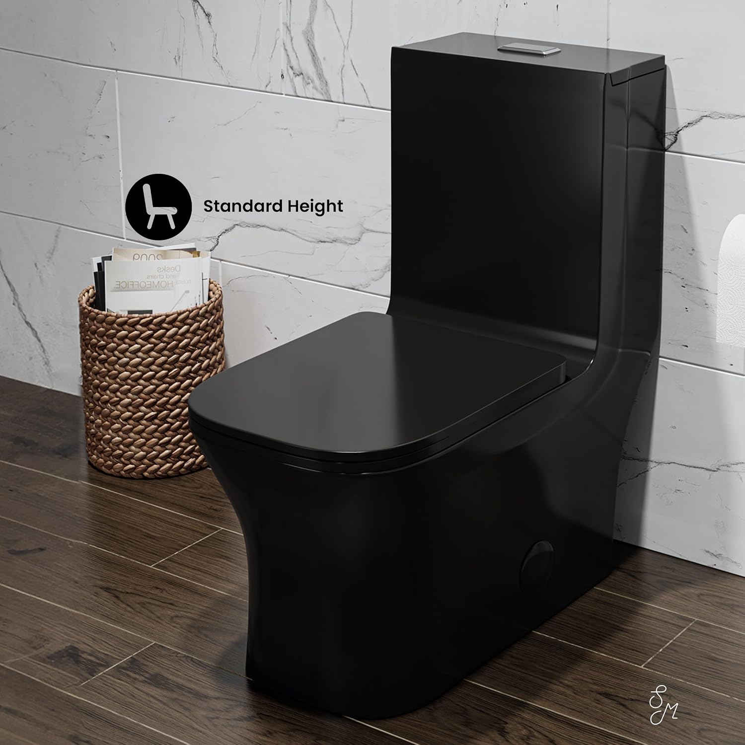 Concorde One Piece Square Toilet Dual Flush in Glossy Black 1.1/1.6 gpf