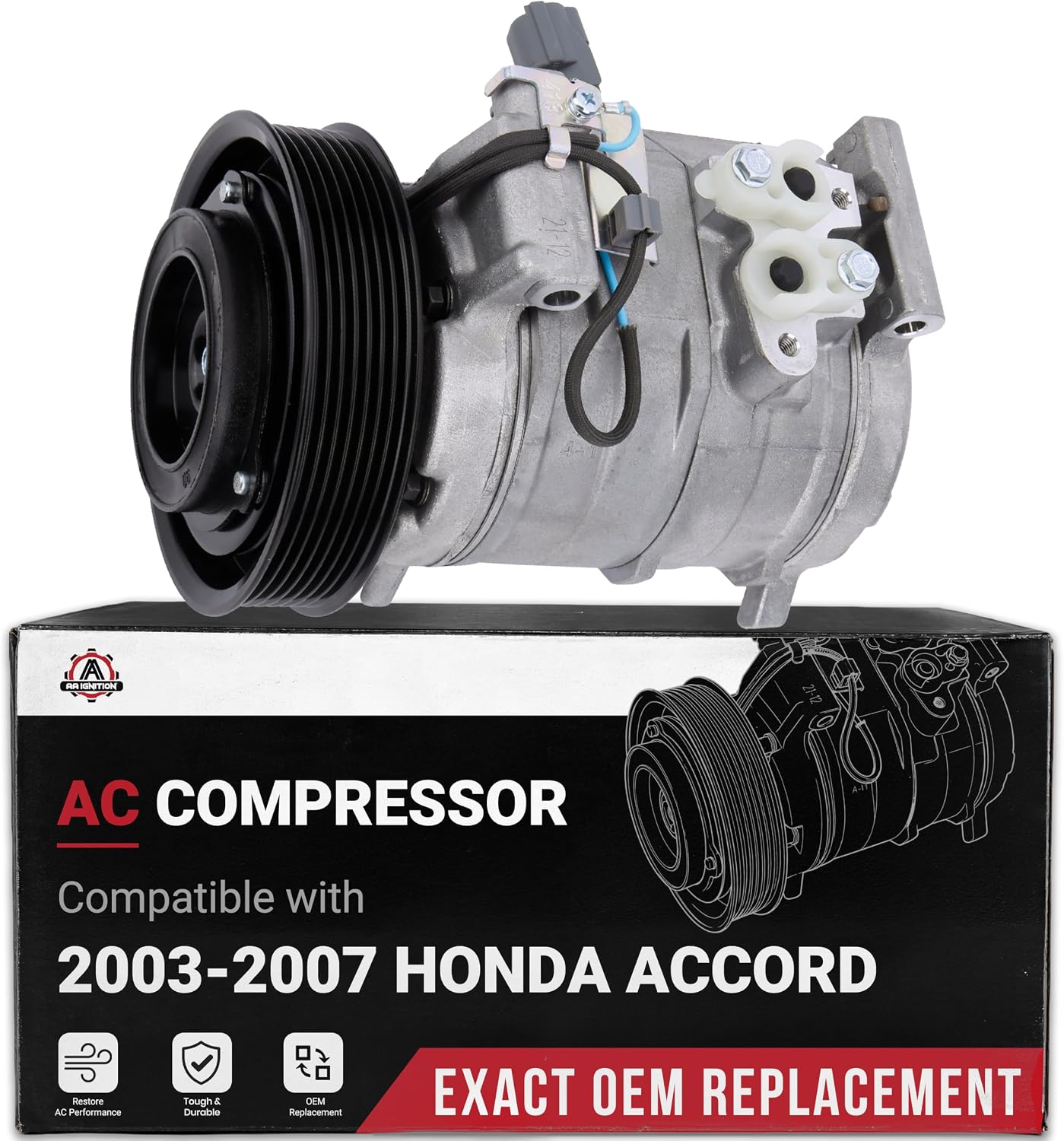 Replacement Car AC Compressor By AA Ignition - Compatible with Honda Accord Vehicles 2003-2007 2.4L - Replaces Part Numbers 28003C, 10345430, 10349951, 2041606-03, 04, 05, 06, 07