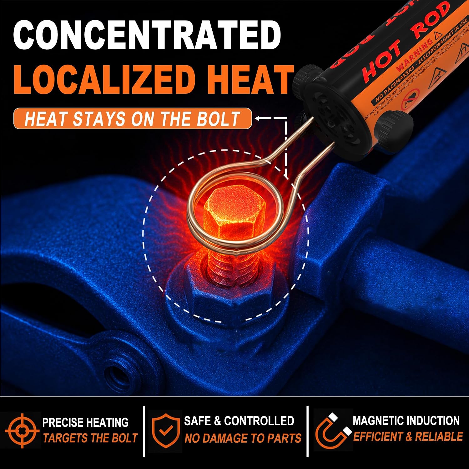Solary Magnetic Induction Heater Bolt Removal, 1200W 110V Heat Induction Tool for Rusty Bolts & Frozen Nuts, Nut Buster Tool with 8 Coils & Case