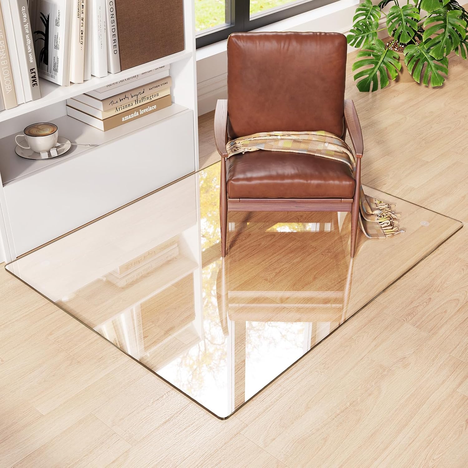 Tempered Glass Chair Mat 46'x36' – Ultra-Clear Office Chair Mat for Hardwood Floors & Low-Pile Carpets – Heavy-Duty 0.2' Scratch-Resistant Surface with Non-Slip Pads – Supports 1,000 lbs