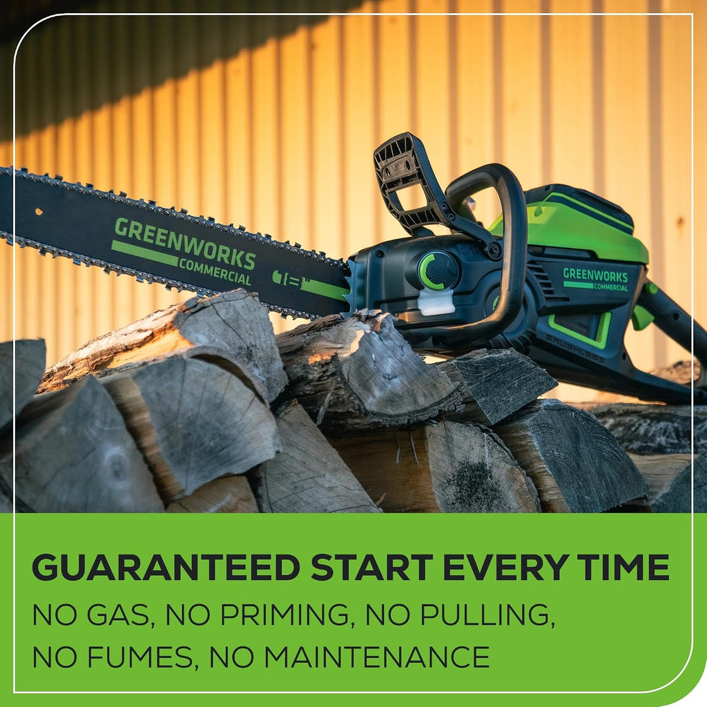 Greenworks 82V 18' Brushless (2.7 kW) Cordless Chainsaw (210 Cuts Per Charge), 4.0Ah Battery and Dual Port Rapid Charger (Great For Landscapers and Professionals)