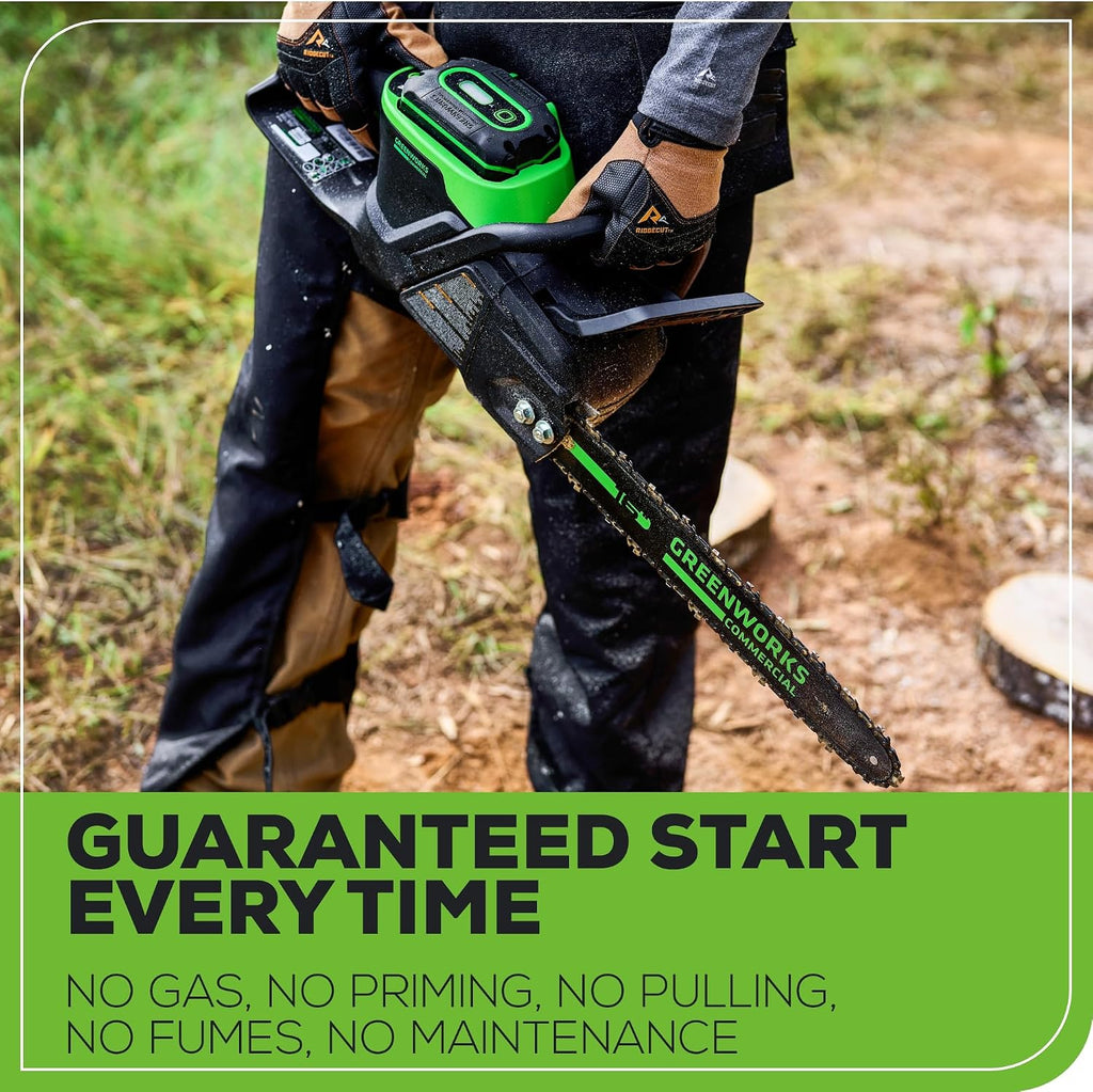 Greenworks 82V 16' Brushless (2.4 kW) Cordless Chainsaw (225 Cuts Per Charge), 4.0Ah Battery and Dual Port Rapid Charger (Great For Landscapers and Professionals