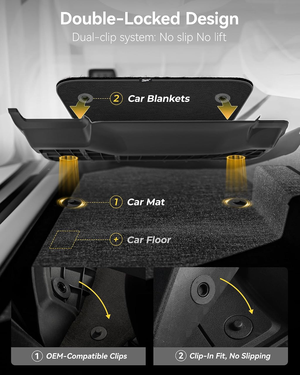3W Floor Mats with First Row Carpets for Toyota Tacoma 2016-2023, TPE Floor Liner Thickened Carpet with Safety Locks and Driver Heel Pad fit Tacoma Cars Accessory(Only for Double Cab and Automatic)