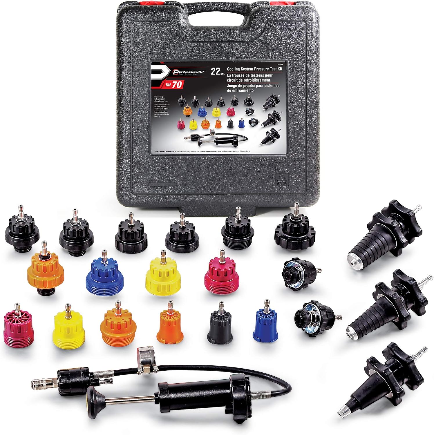 Powerbuilt 22 Piece Cooling System Pressure Tool Kit, Service and Leak Detection for Cars and Trucks, Coolant Adapters, Storage Case 940427