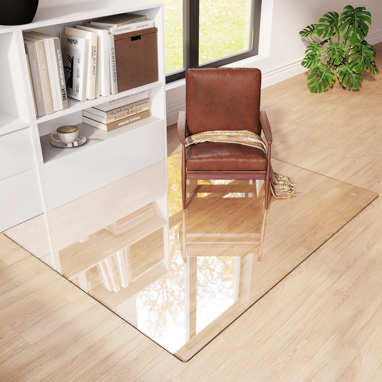 Tempered Glass Chair Mat 58'x44' – Ultra-Clear Office Chair Mat for Hardwood Floors & Low-Pile Carpets – Heavy-Duty 0.2' Scratch-Resistant Surface with Non-Slip Pads – Supports 1,000 lbs