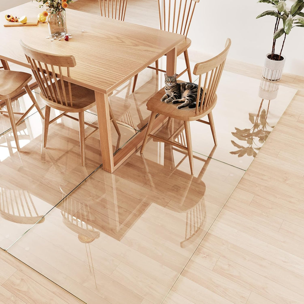 Tempered Glass Chair Mat 60'x40' – Ultra-Clear Office Chair Mat for Hardwood Floors & Low-Pile Carpets – Heavy-Duty 0.2' Scratch-Resistant Surface with Non-Slip Pads – Supports 1,000 lbs