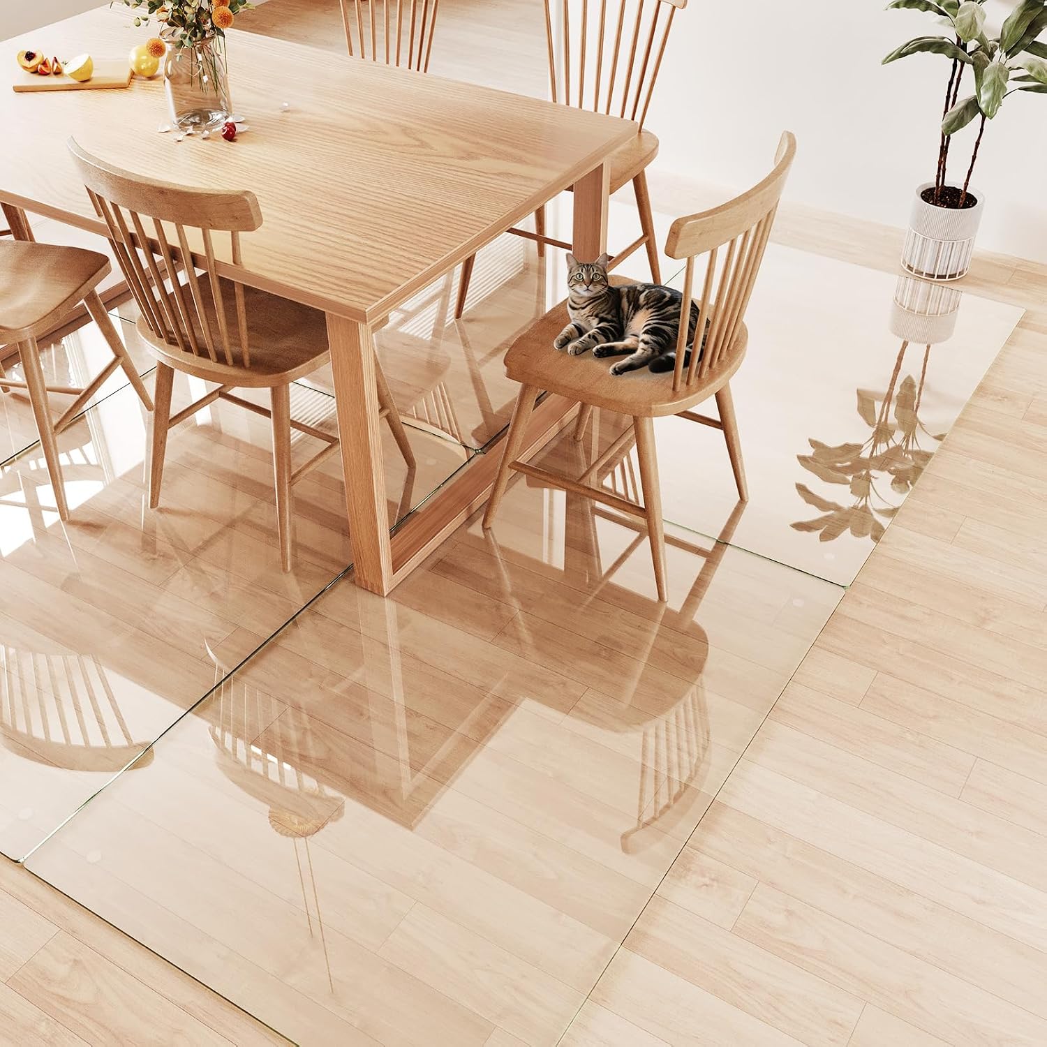 Tempered Glass Chair Mat 60'x40' – Ultra-Clear Office Chair Mat for Hardwood Floors & Low-Pile Carpets – Heavy-Duty 0.2' Scratch-Resistant Surface with Non-Slip Pads – Supports 1,000 lbs