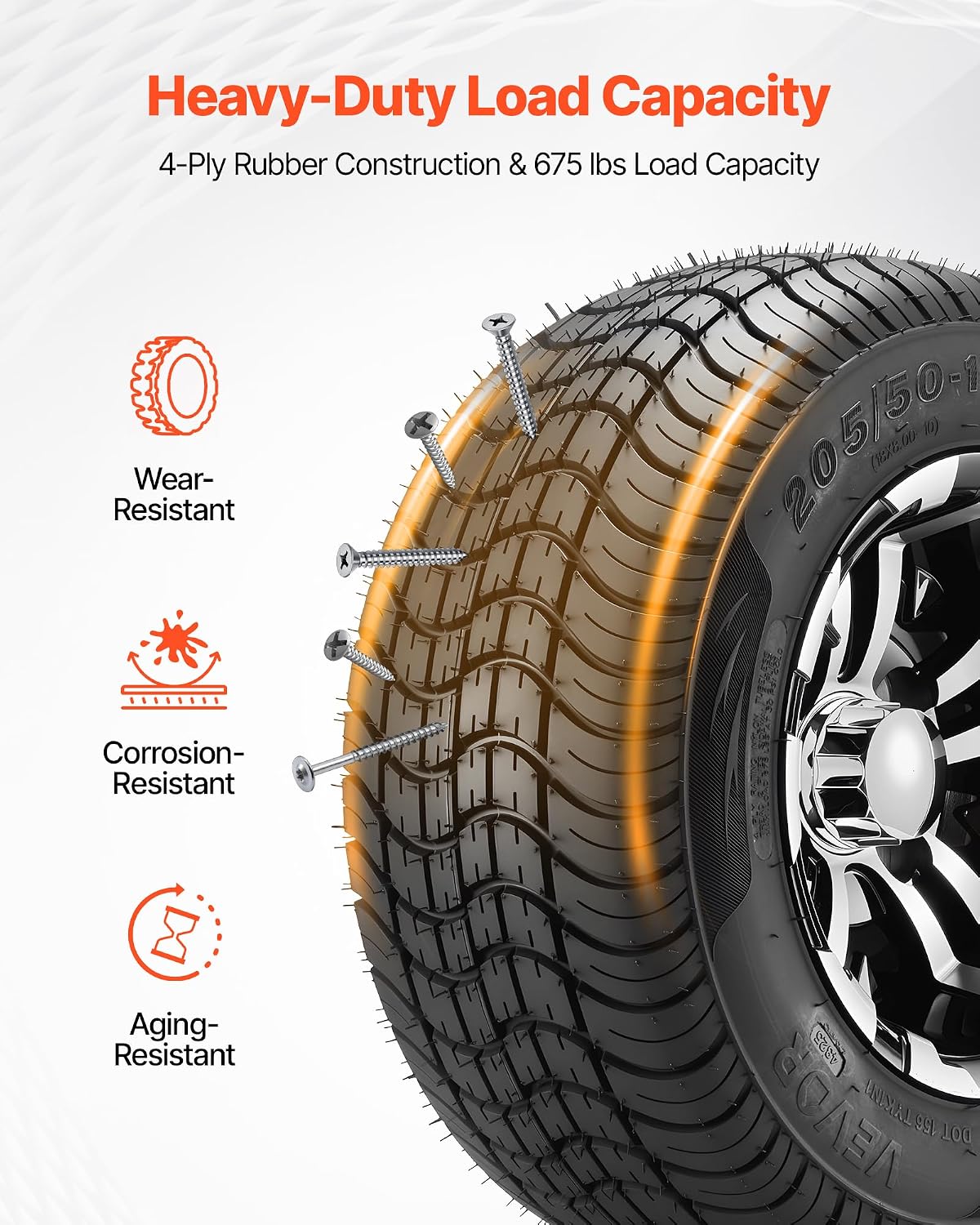 VEVOR Golf Cart Wheels, 10' 205/50-10 Black Aluminum Alloy Golf Cart Tires and Wheels Combo (Set of 4) Fit Club Car, EZGO, Yamaha, 4 Ply Rubber 4-Lug Lawn Mower Tires & Rims, 675 lbs Load, All-Terrain
