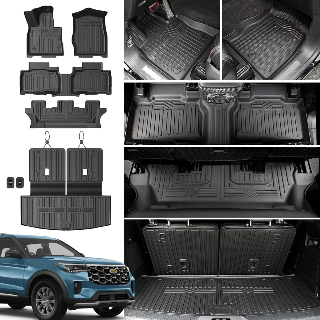 Floor Mats for 2020-2025 2026 Ford Explorer 7 Seats Bench Seat Car Mat Accessories, All Weather TPE Cargo Mat Backrest Mat Active/Platinum
