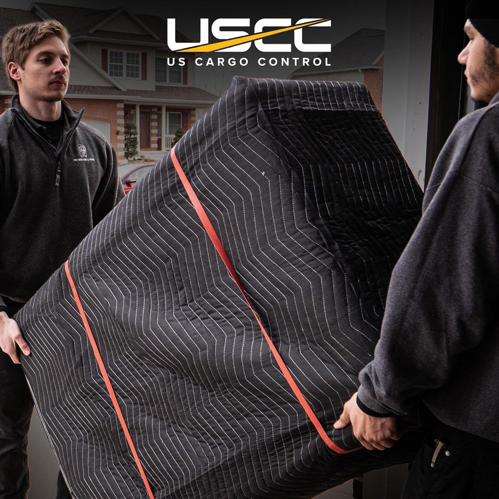 US Cargo Control Moving Blankets Heavy Duty 72'x80' 4-Pack (95 lbs/doz), Padded Furniture Blankets for Moving, Shipping, and Storage, Professional Quilted Furniture Pads, Tough Black Polyester