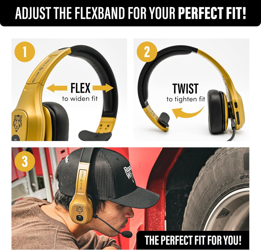 Blue Tiger Storm Gold - Premium Trucker Bluetooth Headset-Wireless Noise Canceling Mono Headset with Mic -High-Fidelity Sound, 30-Hour Talk Time, USB-C Charging - for Truck Drivers, Bluetooth 5.0
