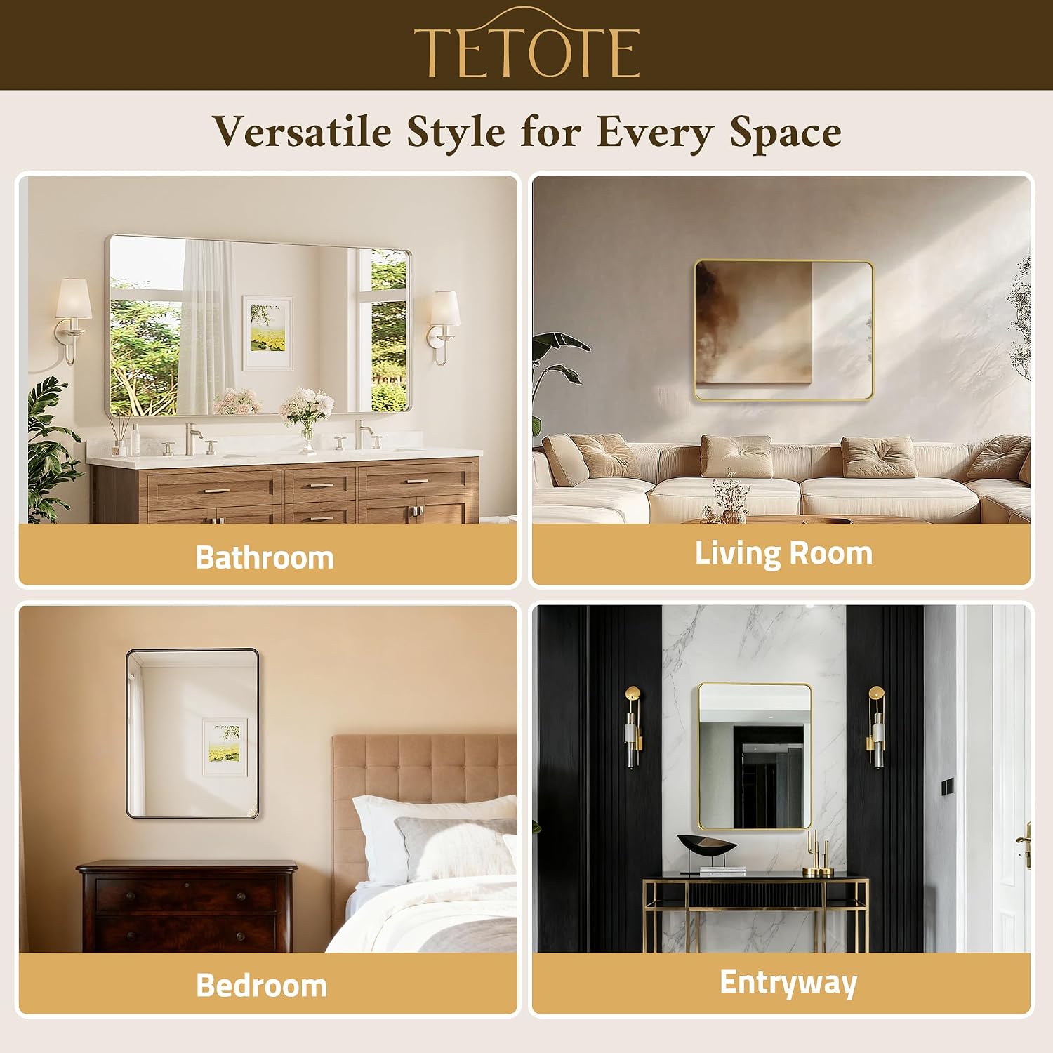 TETOTE Black Framed Mirrors for Bathroom, 36 x 36 Inch Modern Wall Mounted Square Matte Frame Decorative Vanity Mirror for Living Room Entryway
