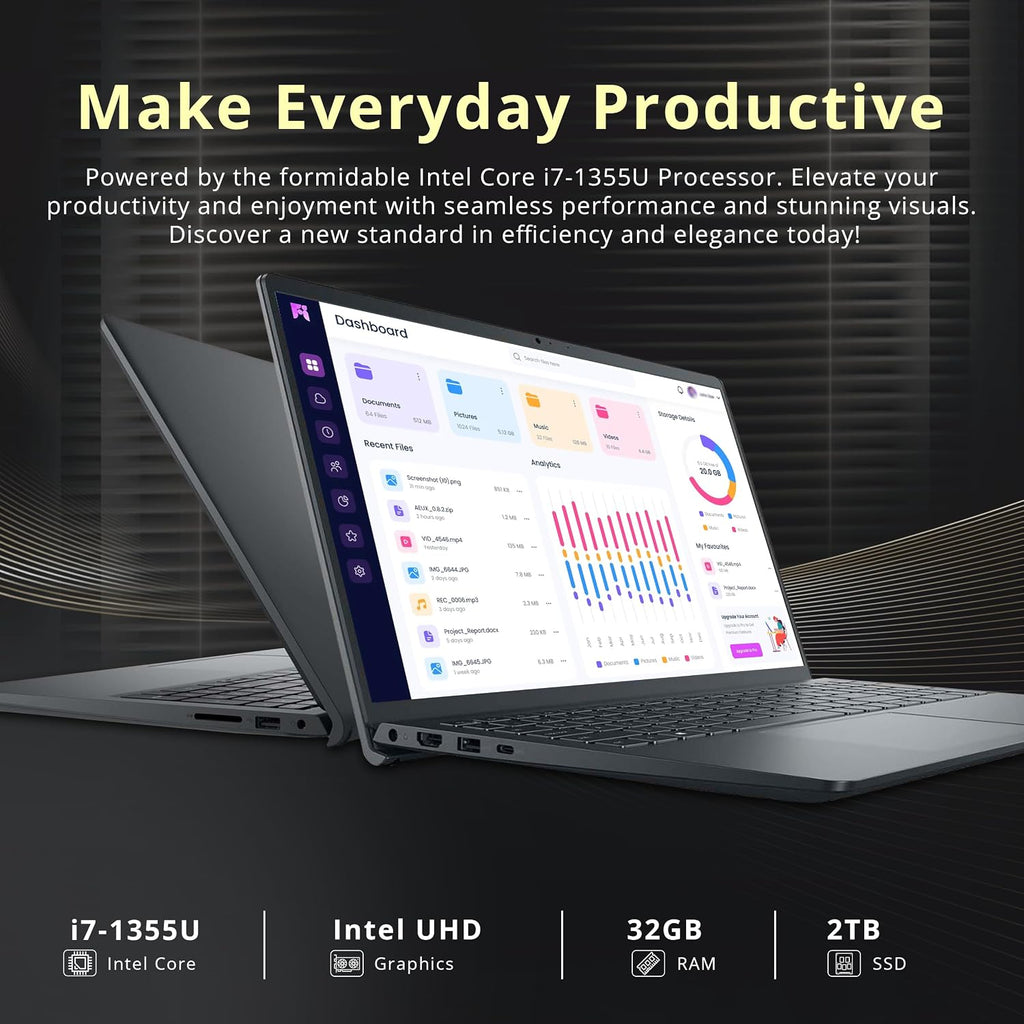 Dell Inspiron 15 3530 15.6' FHD Touchscreen Laptop, Intel i7-1355U, 32GB DDR4 RAM, 2TB PCIe SSD, Intel UHD Graphics, Number Pad, Wi-Fi 6, HD Camera, Windows 11 Pro, Black