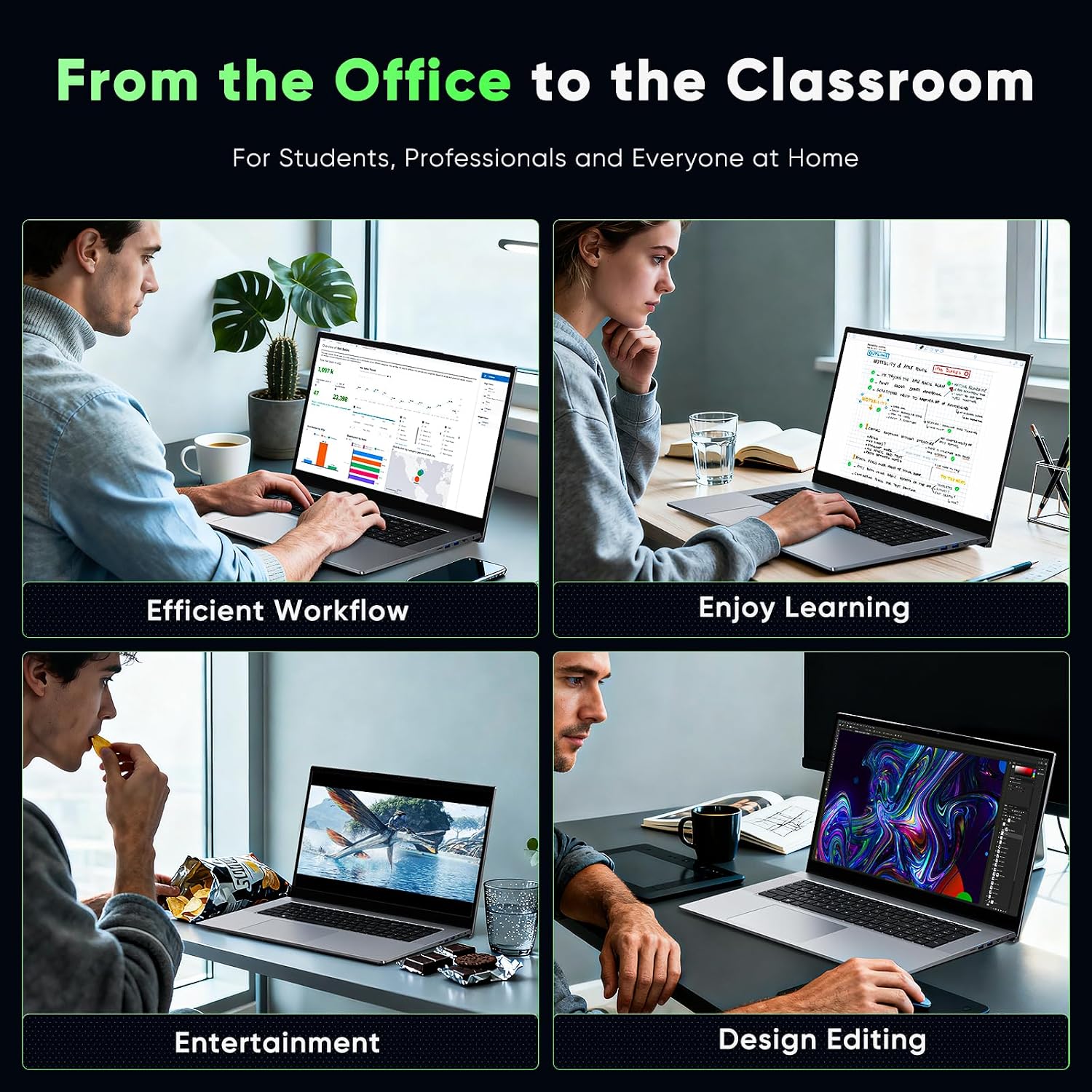 18.5' FHD Laptop Computer, 16GB RAM 1TB SSD, Dual-Core m3-8100Y up to 3.4GHz, HDMI,RJ45,Large Screen Win11 Laptop for Student, Home Business, Multitasking & Entertainment