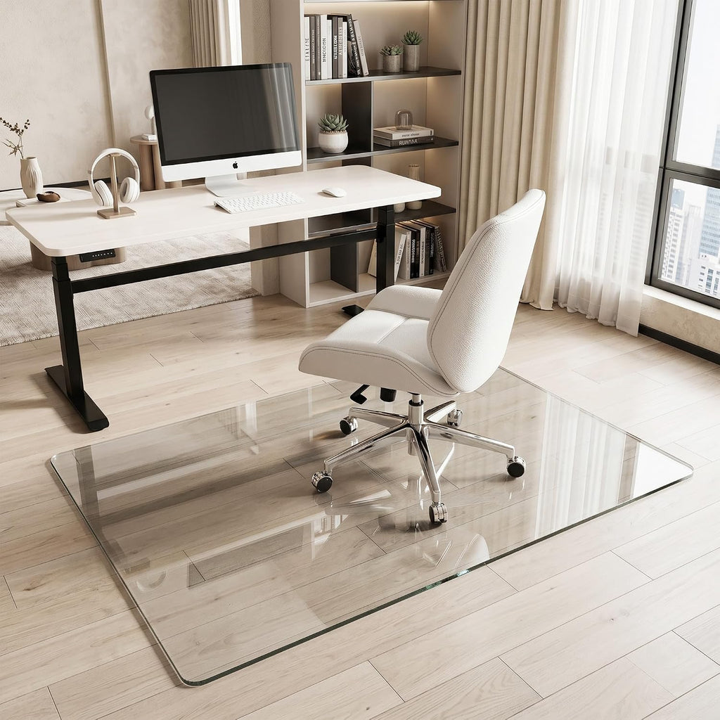 Tempered Glass Chair Mat for Hardwood Floor & Low Pile Carpet, 40' x 60' Heavy Duty Office Chair Mat with Non-Slip Pads, Scratch Resistant Floor Protector for Home Office