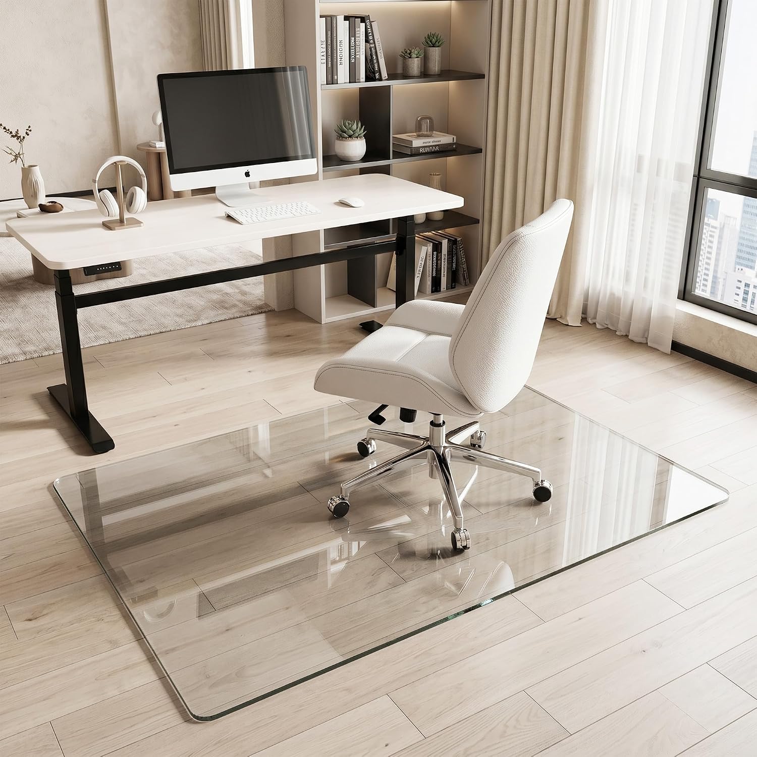 Tempered Glass Chair Mat for Hardwood Floor & Low Pile Carpet, 40' x 60' Heavy Duty Office Chair Mat with Non-Slip Pads, Scratch Resistant Floor Protector for Home Office