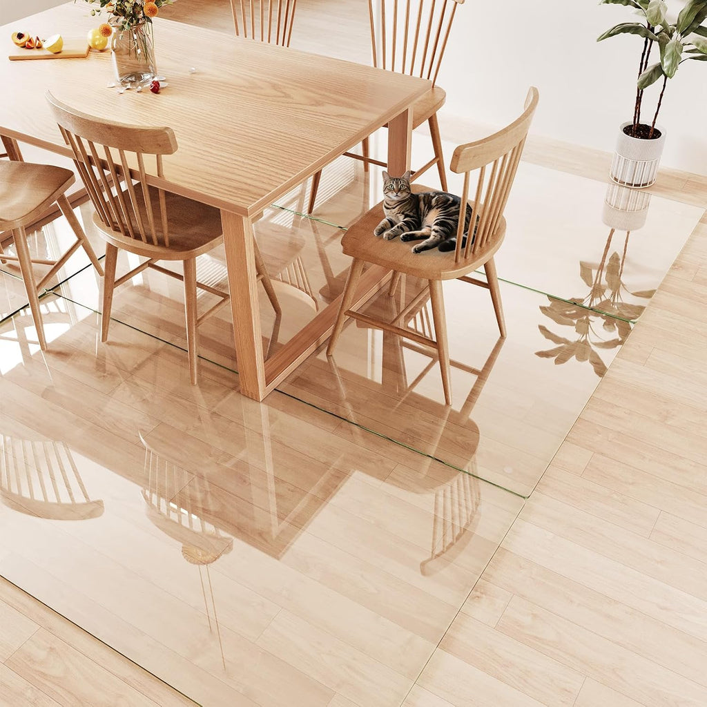 Tempered Glass Chair Mat 80'x40' – Ultra-Clear Office Chair Mat for Hardwood Floors & Low-Pile Carpets – Heavy-Duty 0.2' Scratch-Resistant Surface with Non-Slip Pads – Supports 1,000 lbs