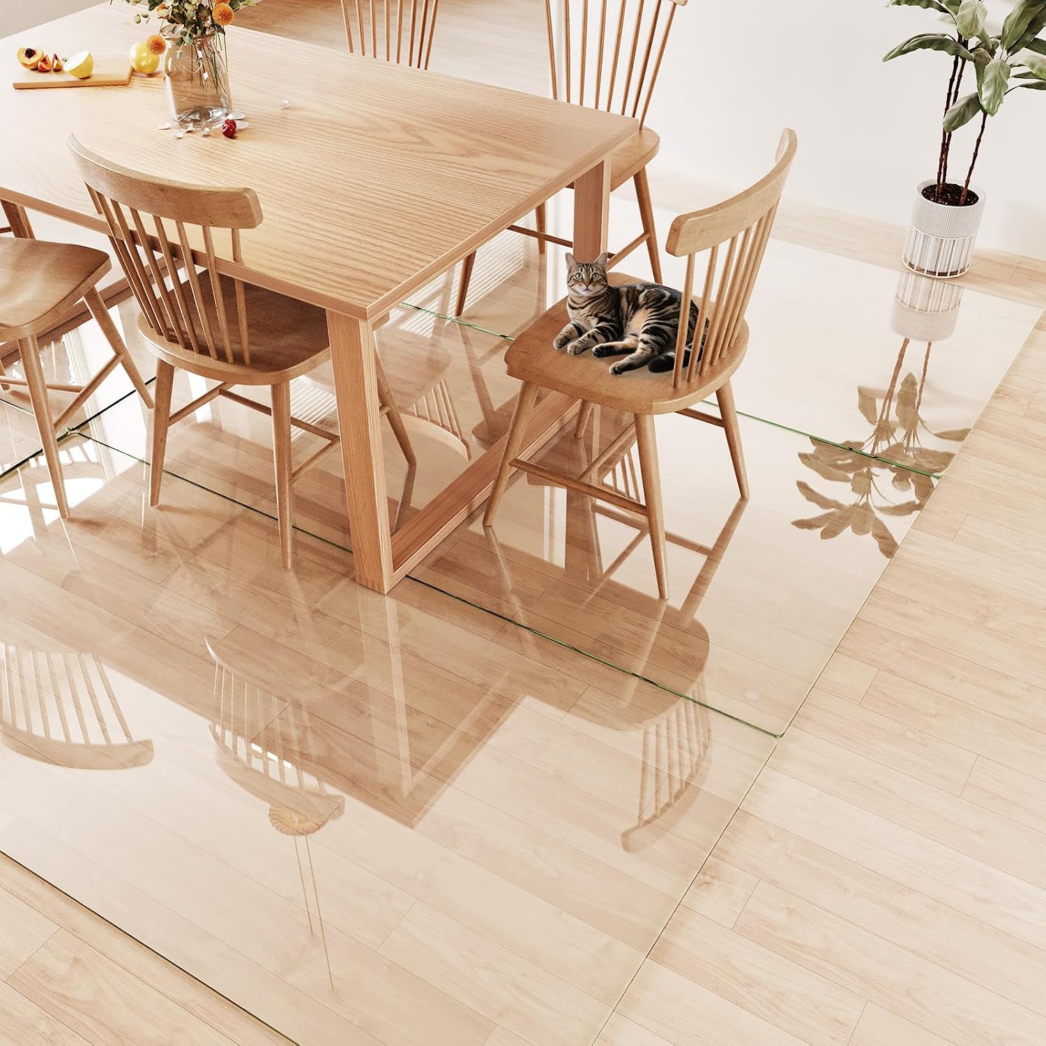 Tempered Glass Chair Mat 80'x40' – Ultra-Clear Office Chair Mat for Hardwood Floors & Low-Pile Carpets – Heavy-Duty 0.2' Scratch-Resistant Surface with Non-Slip Pads – Supports 1,000 lbs