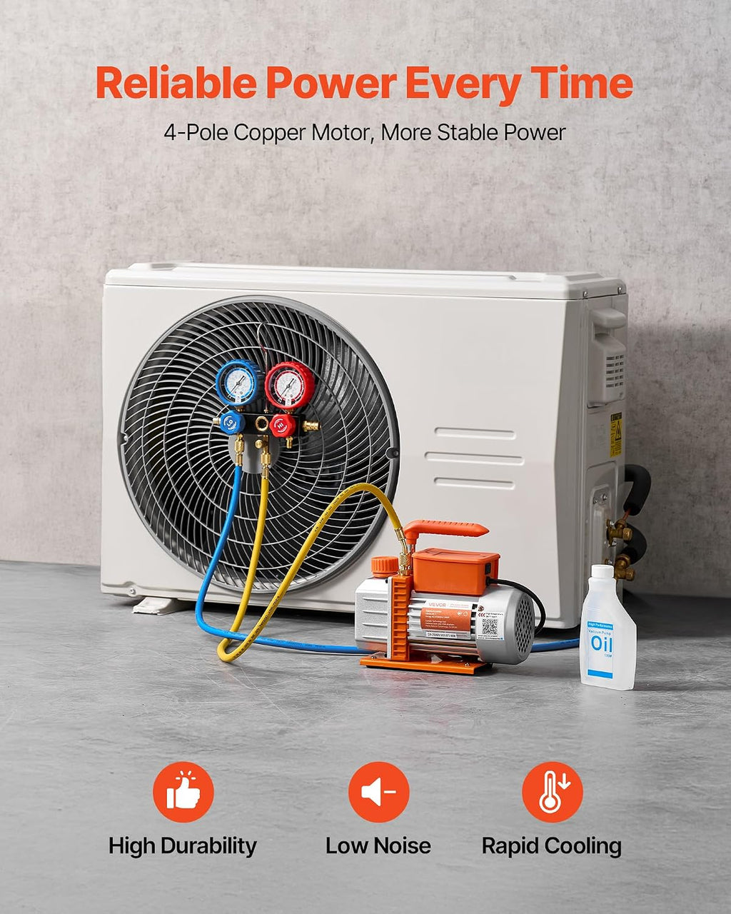 VEVOR AC Vacuum Pump and Gauge Set, 3.5 CFM 1/4 HP, Single Stage Rotary Vane HVAC Vacuum Pump, A/C Manifold Gauge Kit, for R134a R22 R410a R1234YF R32, with Carry Bag, for Auto HVAC Air Conditioning