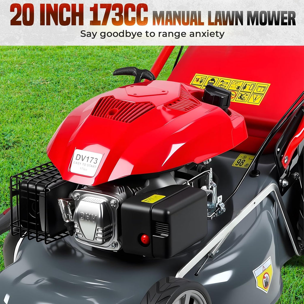 Rodiuiu 3 in 1 Gas Lawn Mower Self Propelled,131 OHV Engine with Air Cooling, 20' Steel Deck, 8-Level Height Adjustment, 50L Grass Tank, Foldable Design (173CC)