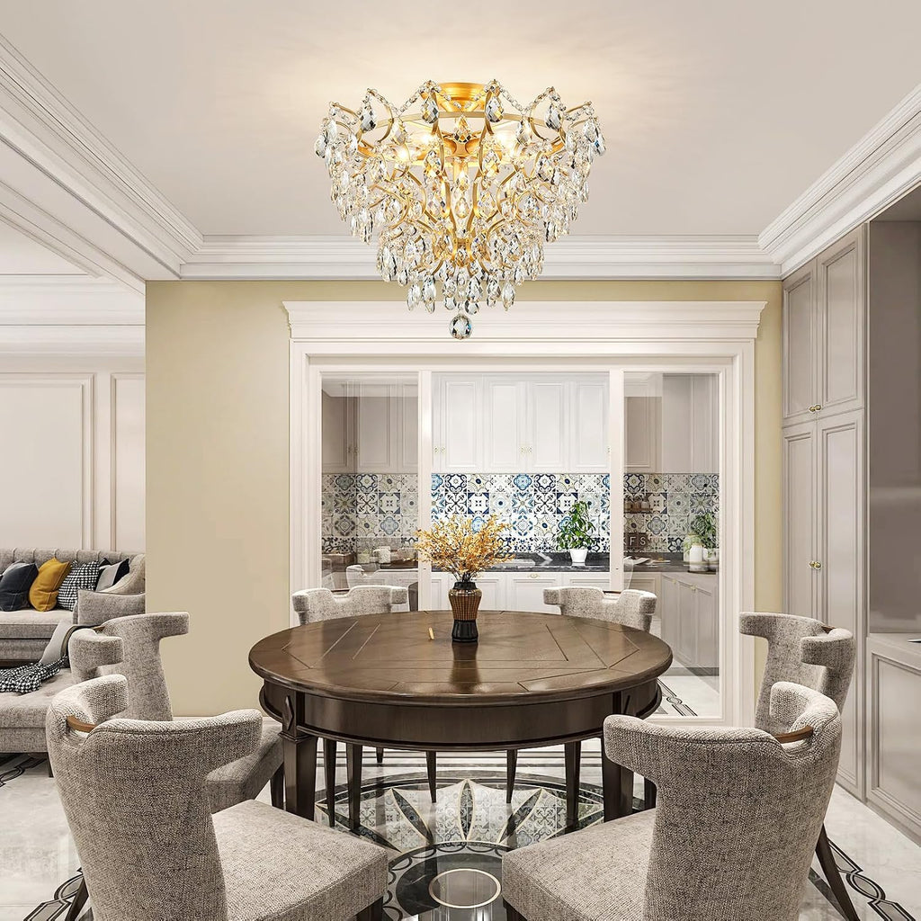WUZUPS 6-Light Crystal Chandelier Ceiling Light Modern Lighting Fixture for Bedroom Hallway Bar Kitchen Bathroom, H 15.6' W 20.1', E12 Base, Gold