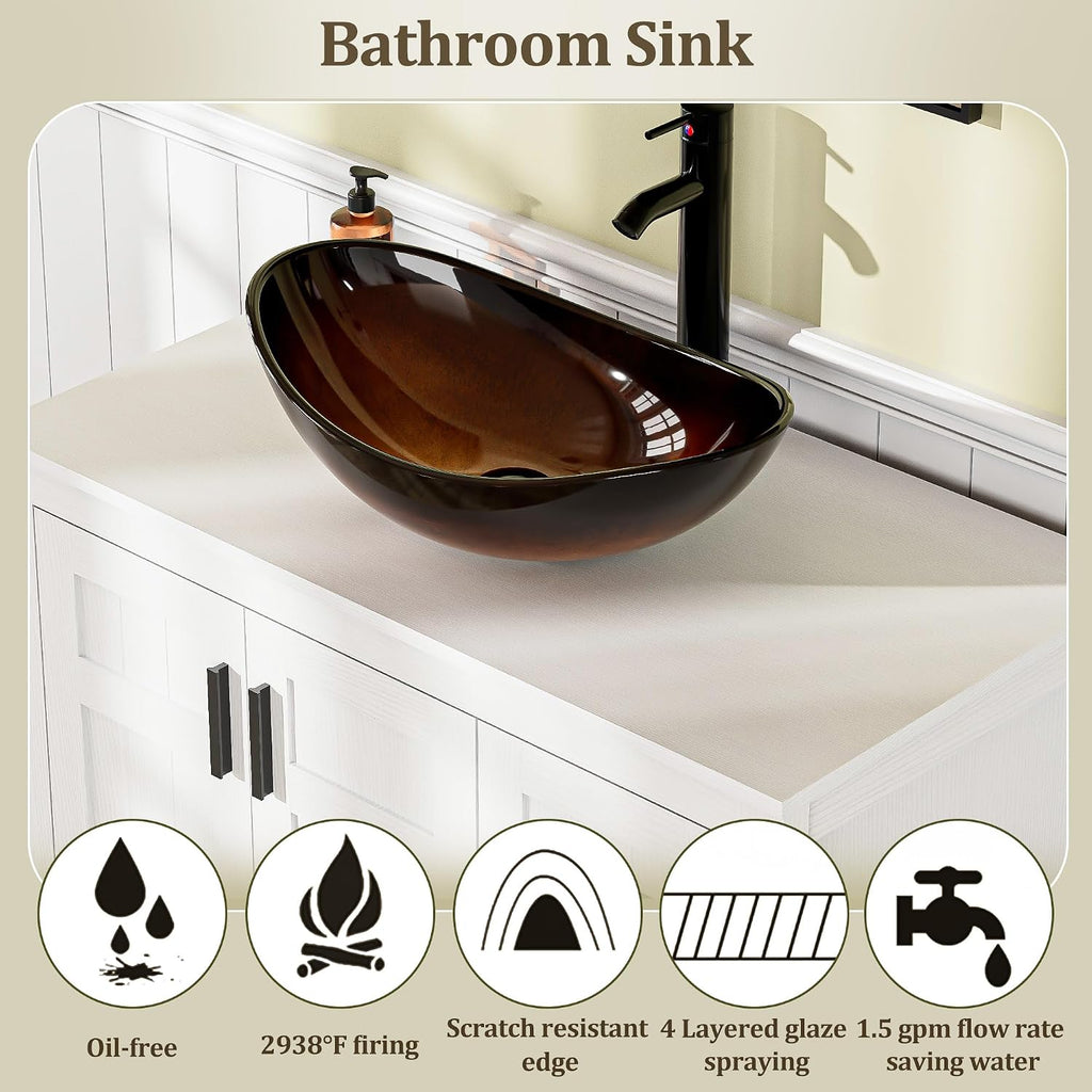 UEV 36' Bathroom Vanity with Sink Combo,Modern Freestanding Sink Cabinet with 3 Drawers,Stylish Bathroom Vanity Cabinet,Grooved Door,Metal Handles,Vessel Sink (Bronze Boat, 36' White)