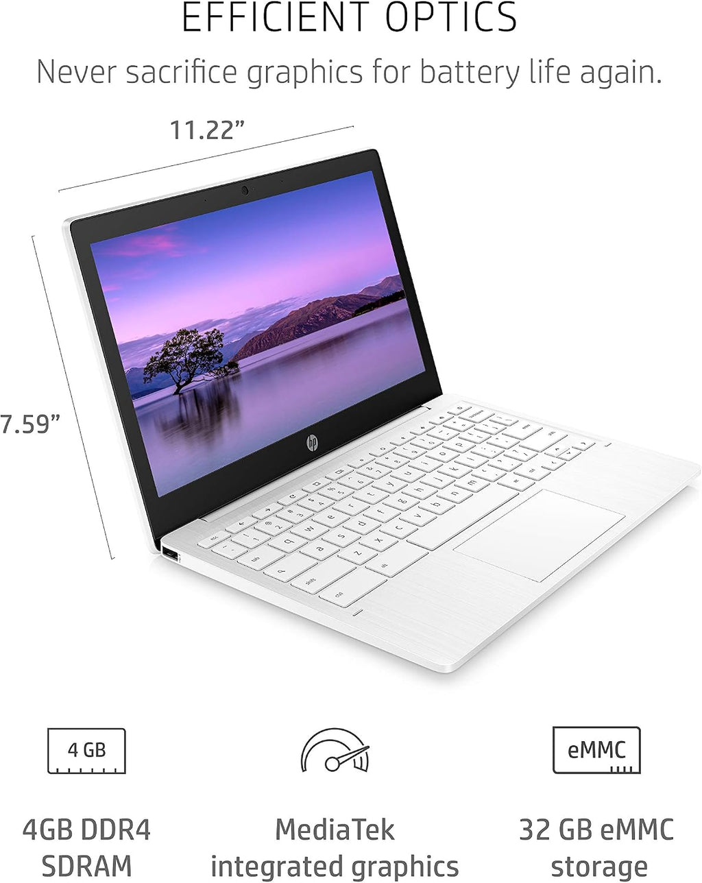 HP Chromebook 11-inch Laptop - Up to 15 Hour Battery Life - MediaTek - MT8183 - 4 GB RAM - 32 GB eMMC Storage - 11.6-inch HD Display - with Chrome OS™ - (11a-na0021nr, 2020 model, Snow White)