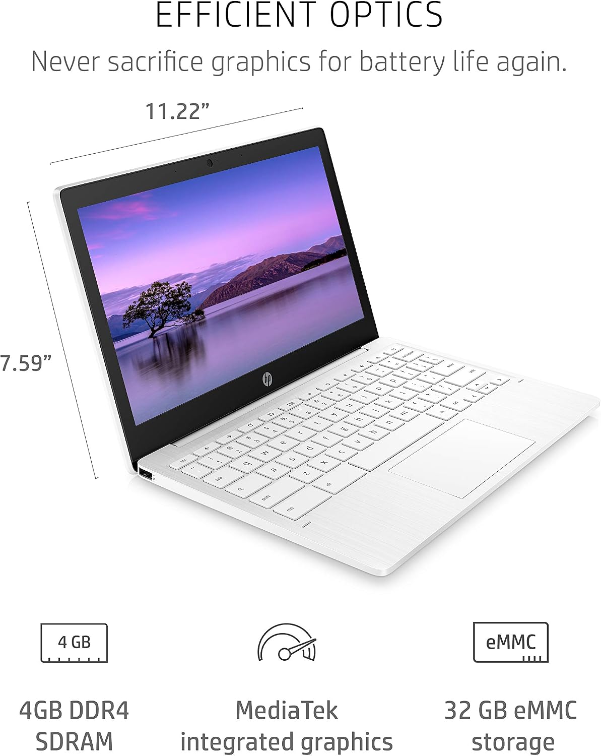HP Chromebook 11-inch Laptop - Up to 15 Hour Battery Life - MediaTek - MT8183 - 4 GB RAM - 32 GB eMMC Storage - 11.6-inch HD Display - with Chrome OS™ - (11a-na0021nr, 2020 model, Snow White)