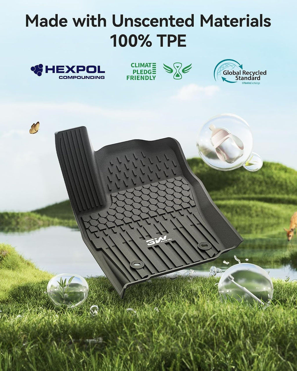 3W Floor Mats for Toyota Tacoma 2024 2025 2026 Double Cab Auto Tran(Not Fit Hybrid & XtraCab), TPE All Weather Custom Fit Floor Liner for Tacoma TRD/SR/SR5/limited Car Liners.
