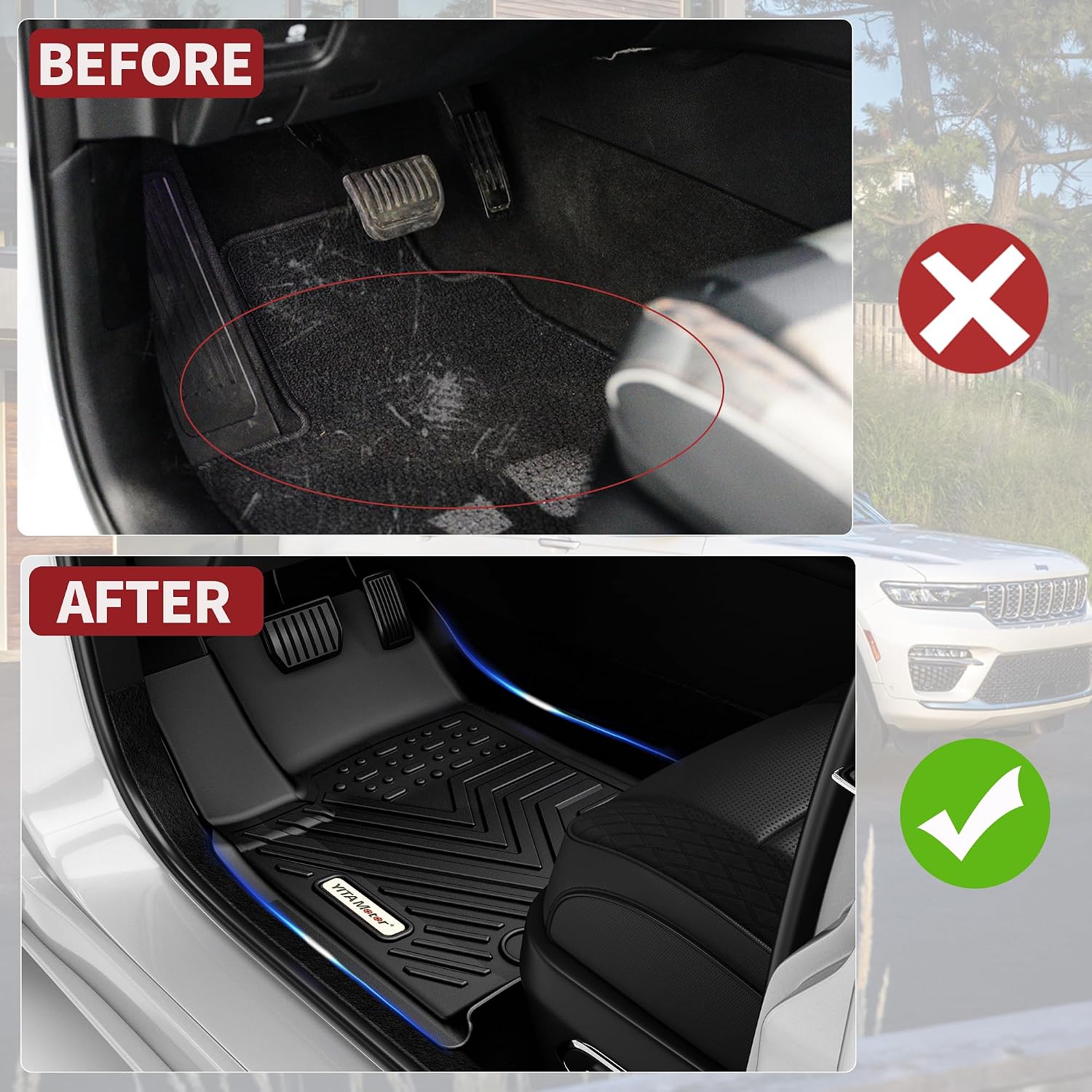 YITAMOTOR Floor Mats for Chrysler Pacifica 2017-2026 7/8 Passenger (No Hybrid) & Voyager 2020-2026, Custom Fit All Weather Anti-Slip TPE Rubber Automotive Accessories, 3 Row & Cargo Liner Set, Black