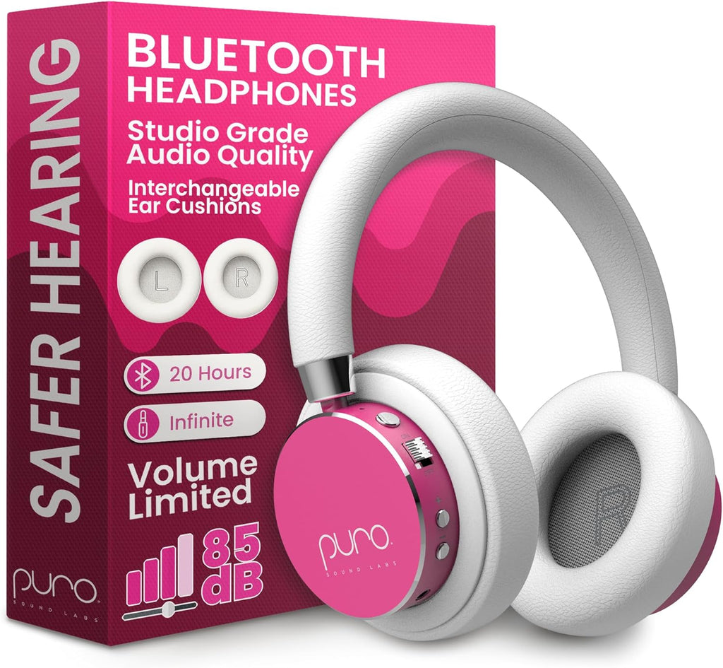 Puro Sound Labs BT2200 Plus Volume Limited Headphones for Kids, Bluetooth, Studio-Grade Audio, Over-Ear & Comfy Design, 20-Hr Battery Life, Easy to Connect Wireless Headphones for Kids, Purple & Pink