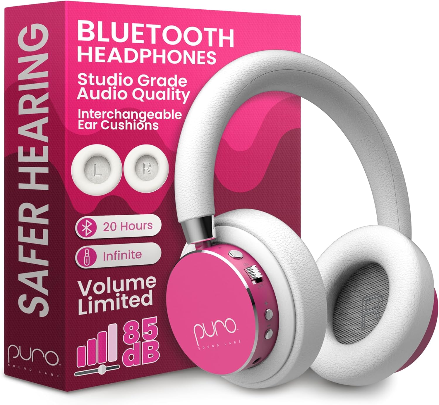 Puro Sound Labs BT2200 Plus Volume Limited Headphones for Kids, Bluetooth, Studio-Grade Audio, Over-Ear & Comfy Design, 20-Hr Battery Life, Easy to Connect Wireless Headphones for Kids, Purple & Pink