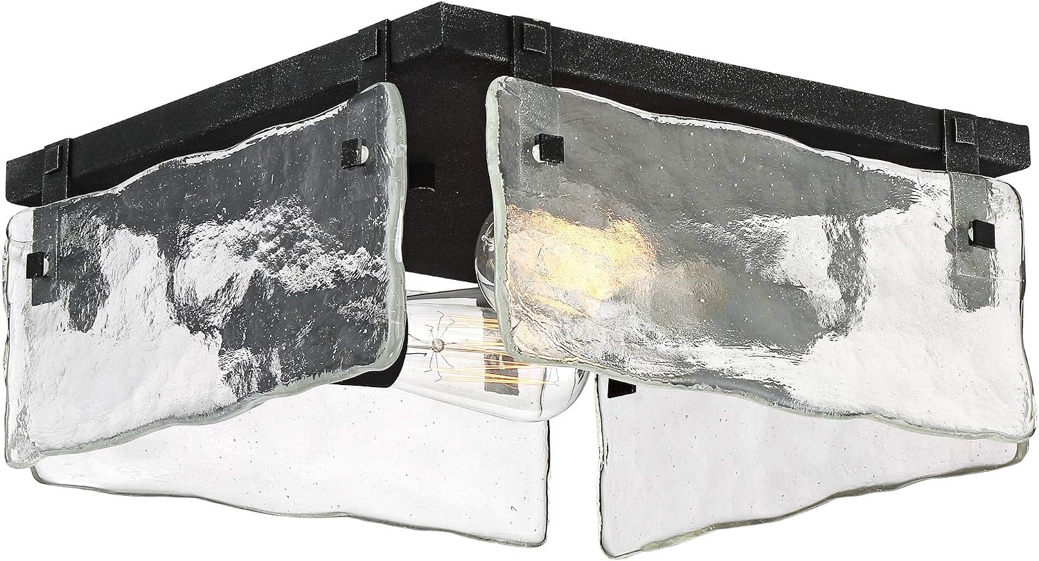 360 Lighting Cassington Rustic Farmhouse Ceiling Light Flush-Mount Fixture 11 3/4' Wide Washed Black Hand Blown Glass Panels for Bedroom Kitchen Living Room Hallway Dining Bathroom House