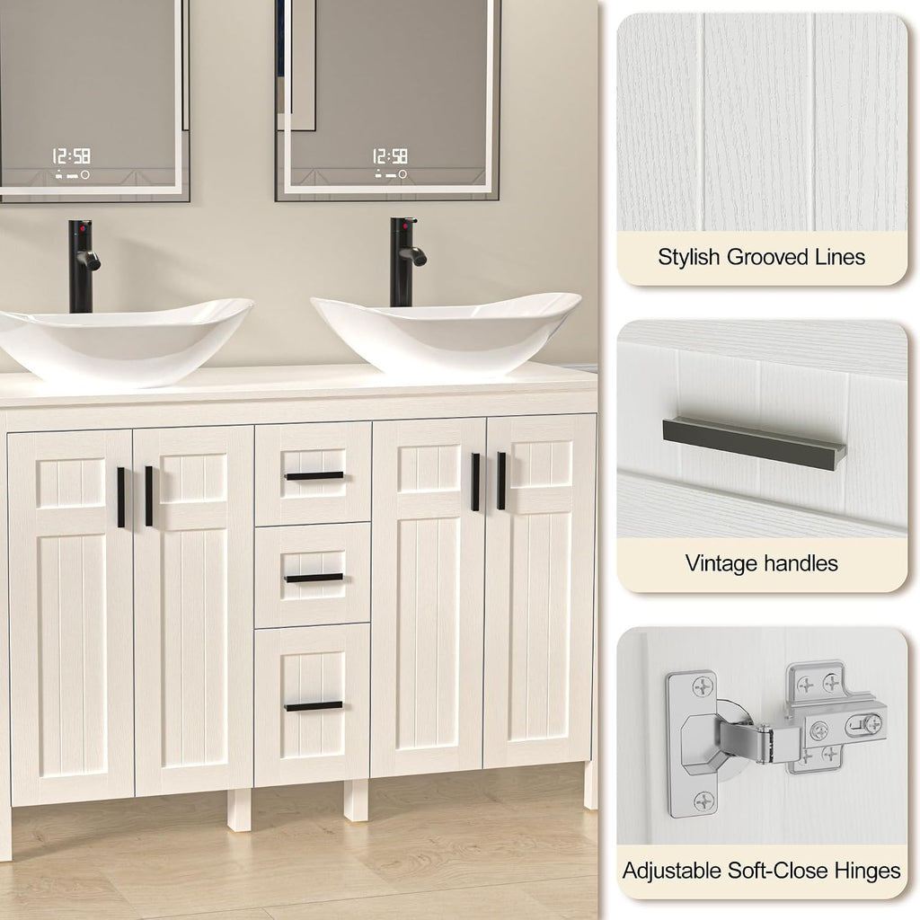 UEV 30' Bathroom Vanity with Sink Combo,Modern Freestanding Sink Cabinet with 3 Drawers,Stylish Bathroom Vanity Cabinet,Grooved Door,Metal Handles,Vessel Sink (Arch Rectangle, 48''White)