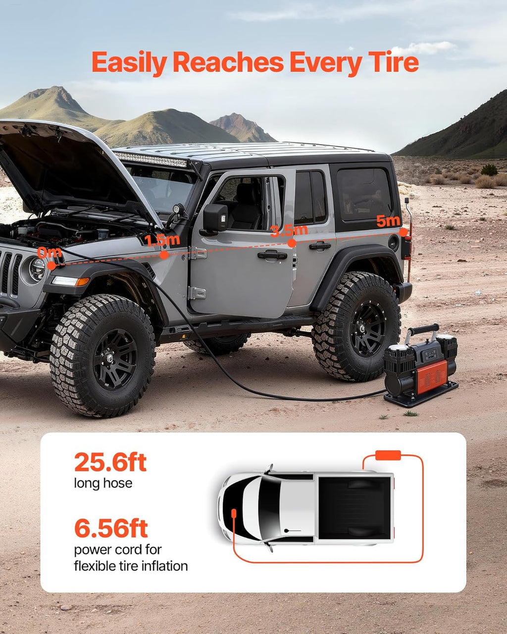 VEVOR Dual-Cylinder Heavy Duty Air Compressor, 10.6CFM Auto-Stop Portable Tire Inflator, 12V 150PSI Offroad Air Pump with LCD Digital Display & Adapters for Truck Car SUV 4 x 4 Vehicle RV