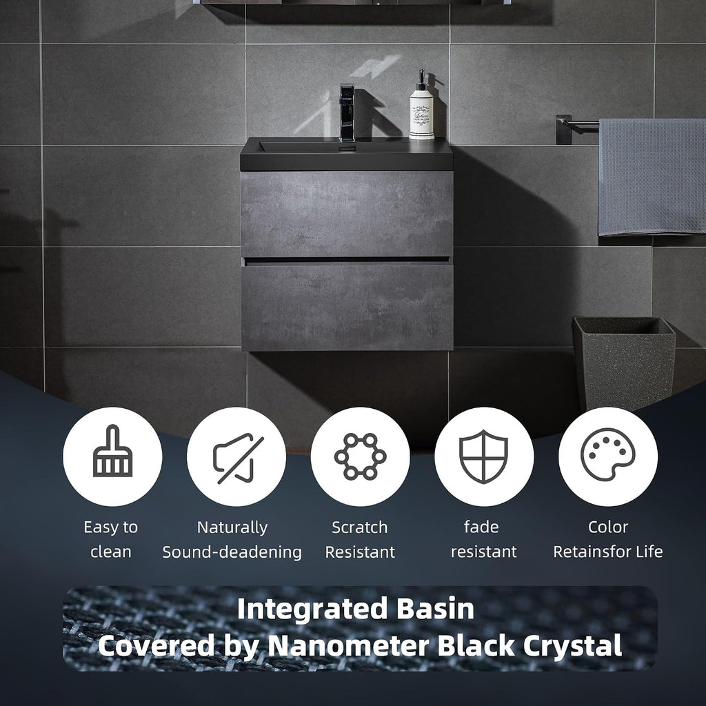 WOODBRIDGE 24 in. W x 19 in. D Wall Mounted Floating Bathroom Vanity in Gray with Quartz Sand Composite Vanity Top in Matte Black