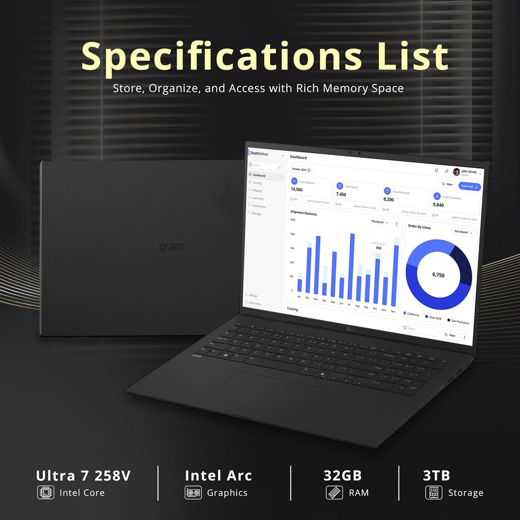 LG Gram 17' WQXGA Touchscreen Copilot+ PC Laptop, Intel Ultra 7 258V, 32GB LPDDR5X, 3TB Storage (2TB SSD+1TB Docking Station), Intel Arc Graphics, Backlit Keyboard, FHD Webcam, Wi-Fi 7, Win 11, Black