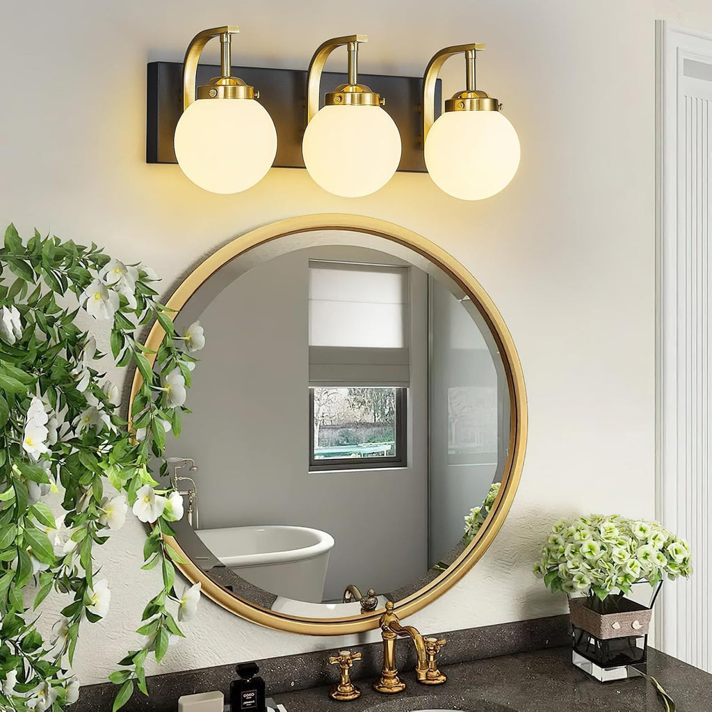 Modern Sand Black-Gold Bathroom Vanity Light Fixtures Over Mirror 3 Light Wall Sconce Vanity Light for Bathroom Lighting